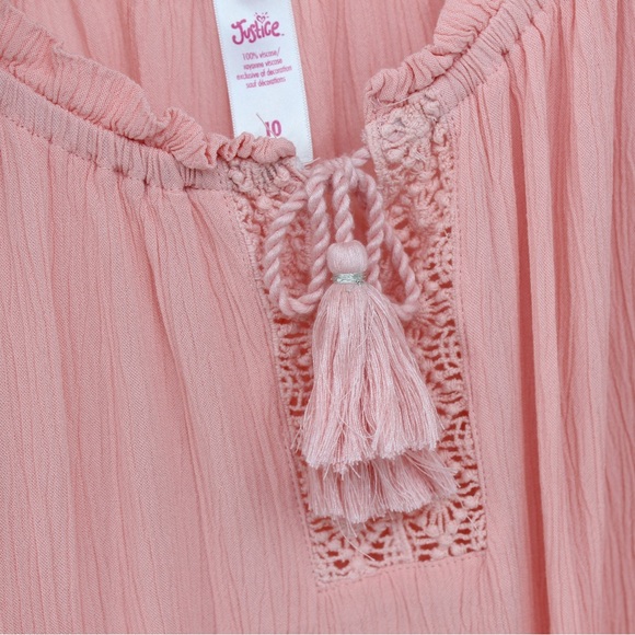 JUSTICE Girls Shirt Boho Flowy Pretty Blouse Tassels Coral Peach Lace Detail 10 - Picture 6 of 12
